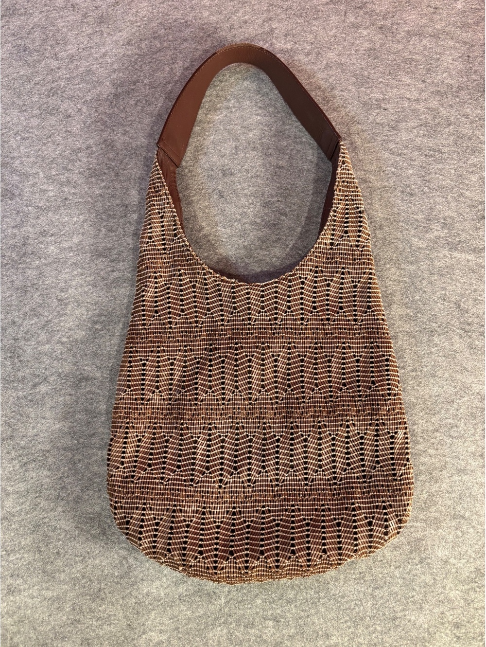 J.Jill Brown Woven Pattern Shoulder Bag with Leather Strap and Magnetic Closure